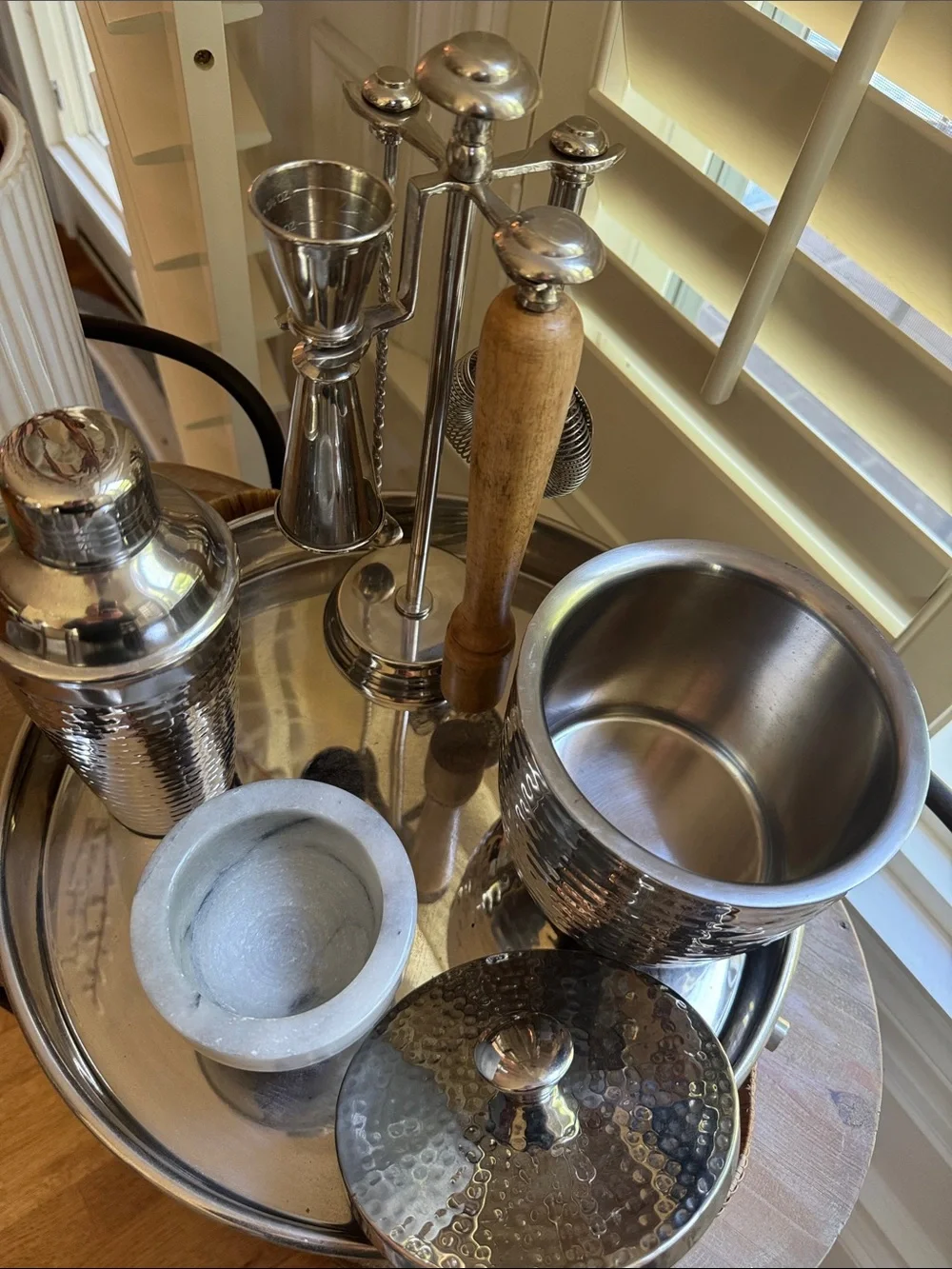 Pottery Barn Hammered Silver Barware Set with Marble Muddler